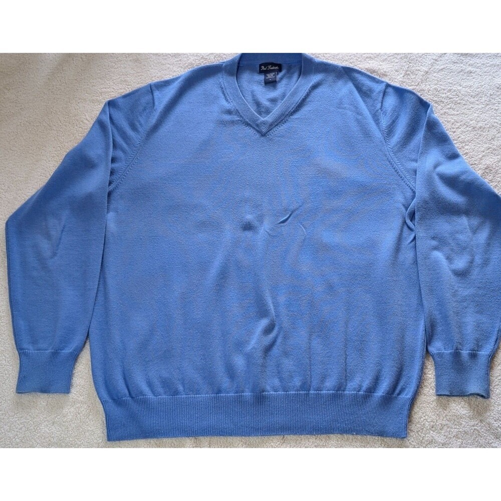 Paul Fredrick Mens Large V Neck Sweater Blue Cotton Silk Blend